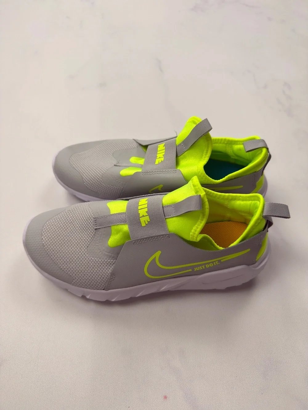Nike Flex Runner Shoes Gray Neon Athletic Slip-On - Boys 7Y